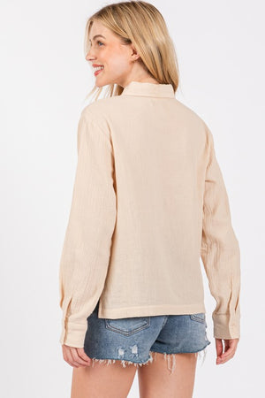 Cream Crinkle Cotton Blouse- -Trendy Me Boutique, Granada Hills California