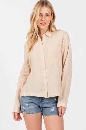 Cream Crinkle Cotton Blouse- -Trendy Me Boutique, Granada Hills California