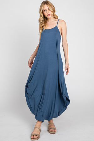 Blue Spaghetti Strap Knit Curve Hem Dress- -Trendy Me Boutique, Granada Hills California