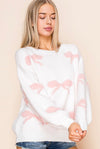 Ivory Pink Bow Sweater- -Trendy Me Boutique, Granada Hills California