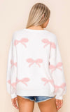 Ivory Pink Bow Sweater- -Trendy Me Boutique, Granada Hills California