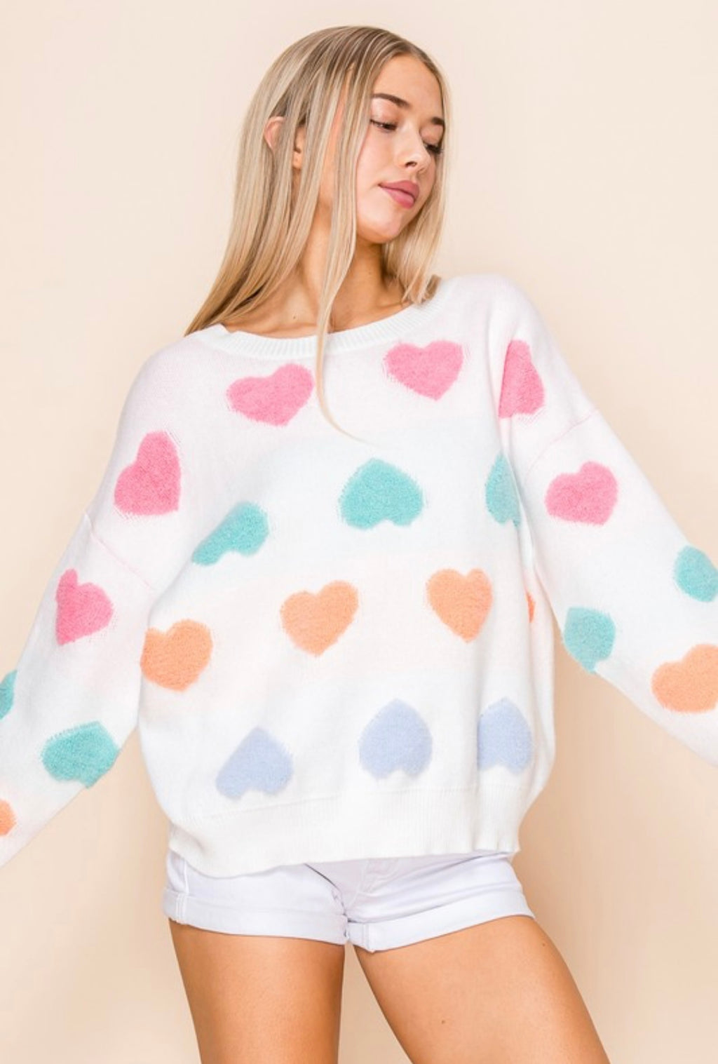 Multi Colored Heart Sweater- -Trendy Me Boutique, Granada Hills California