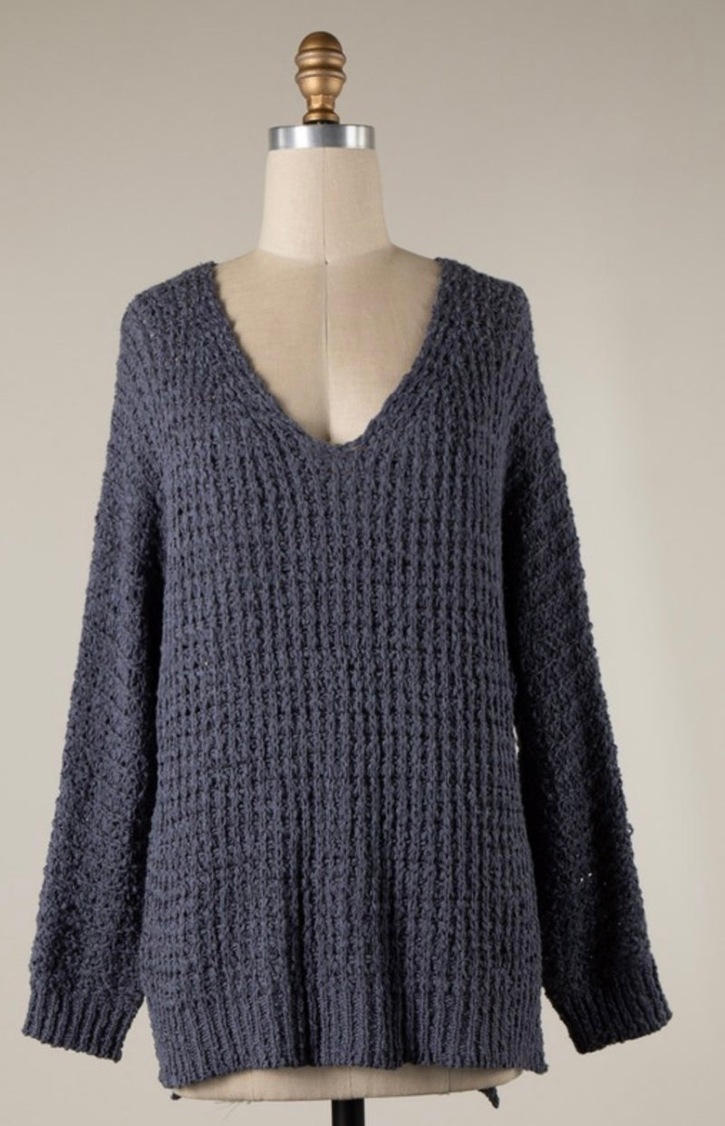 Blue Crochet Knit Sweater- -Trendy Me Boutique, Granada Hills California