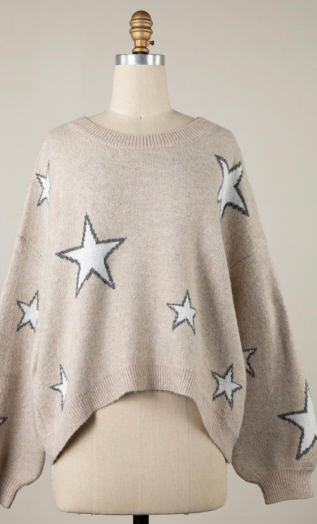 Taupe Glazed Star Sweater- -Trendy Me Boutique, Granada Hills California