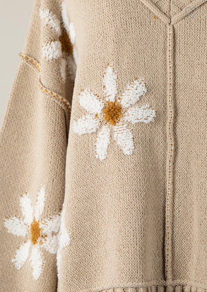 Taupe Daisy Sweater- -Trendy Me Boutique, Granada Hills California