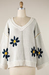 Ivory Blue Daisy Sweater- -Trendy Me Boutique, Granada Hills California