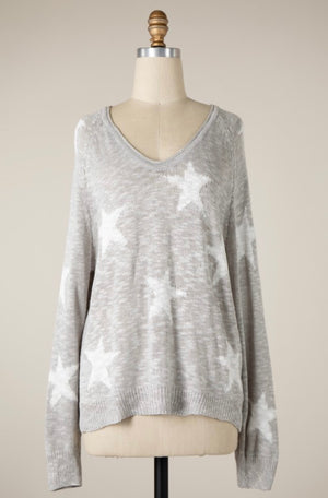 Grey Star Knit Sweater- -Trendy Me Boutique, Granada Hills California