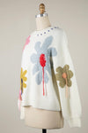 Ivory Yarn Flower Sweater- -Trendy Me Boutique, Granada Hills California