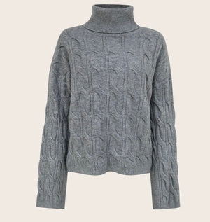 Grey Turtleneck Cable Knit Sweater- -Trendy Me Boutique, Granada Hills California