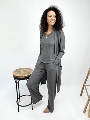 Charcoal Ribbed Pant- -Trendy Me Boutique, Granada Hills California