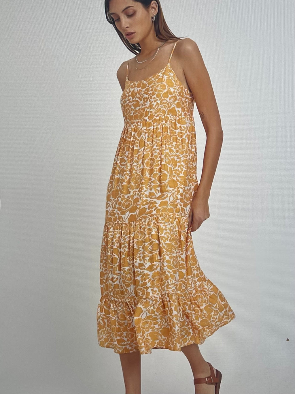 Marigold Floral Tiered Dress- -Trendy Me Boutique, Granada Hills California