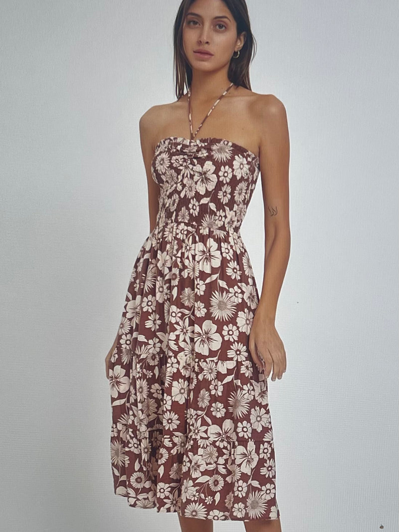 Brown Patchwork Printed Dress- -Trendy Me Boutique, Granada Hills California