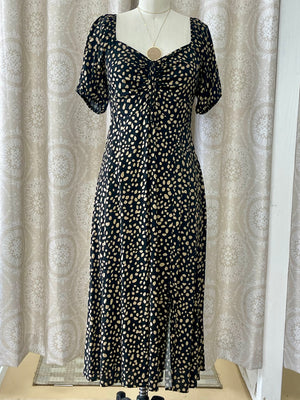 Black Taupe Dotted Puff Sleeve Dress- -Trendy Me Boutique, Granada Hills California