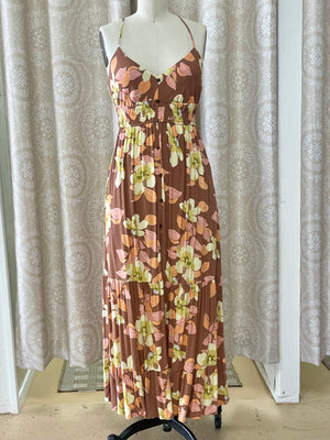Brown Orange Floral Maxi Dress- -Trendy Me Boutique, Granada Hills California