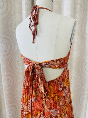 Rust Floral Halter Dress- -Trendy Me Boutique, Granada Hills California