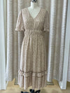 Taupe Printed Smock Waist Dress- -Trendy Me Boutique, Granada Hills California