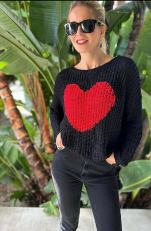 Black Red Heart Knit Sweater- -Trendy Me Boutique, Granada Hills California