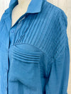Blue Pleated Detail Blouse- -Trendy Me Boutique, Granada Hills California