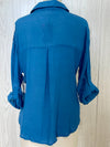 Blue Pleated Detail Blouse- -Trendy Me Boutique, Granada Hills California