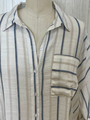 Blue Stripe Button Down Blouse- -Trendy Me Boutique, Granada Hills California