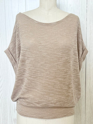 Taupe Boatneck Knit Dolman Top- -Trendy Me Boutique, Granada Hills California