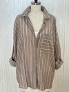 Taupe stripe loose fit button down shirt- -Trendy Me Boutique, Granada Hills California