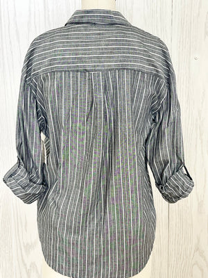 Charcoal stripe loose fit button down shirt- -Trendy Me Boutique, Granada Hills California