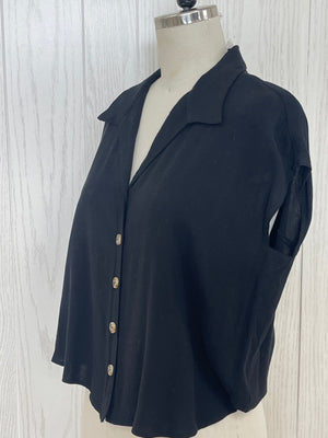 Black collar button down blouse- -Trendy Me Boutique, Granada Hills California