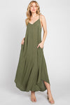 Olive Spaghetti Crinkle Rayon Maxi Dress- -Trendy Me Boutique, Granada Hills California