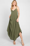 Olive Spaghetti Crinkle Rayon Maxi Dress- -Trendy Me Boutique, Granada Hills California