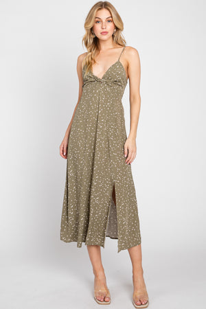 Olive Printed Twist Front Dress- -Trendy Me Boutique, Granada Hills California