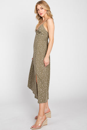 Olive Printed Twist Front Dress- -Trendy Me Boutique, Granada Hills California