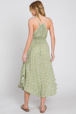 Sage Floral Halter Dress- -Trendy Me Boutique, Granada Hills California
