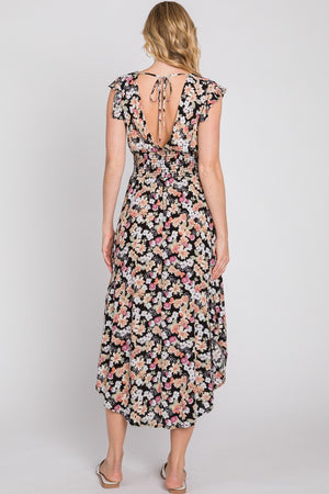 Multi Floral Flutter Sleeve Maxi Dress- -Trendy Me Boutique, Granada Hills California