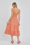 Terra Cotta Cinched Teared Midi Dress- -Trendy Me Boutique, Granada Hills California