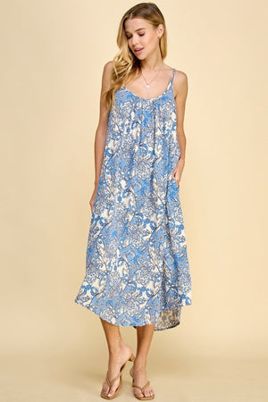 Blue Floral Loose Cami Midi Dress- -Trendy Me Boutique, Granada Hills California