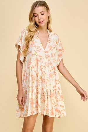 Peach Floral Babydoll Dress- -Trendy Me Boutique, Granada Hills California