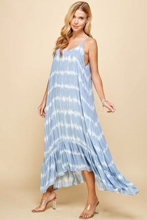 Blue Tie Dye Ruffle Maxi Dress- -Trendy Me Boutique, Granada Hills California