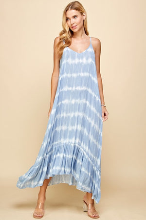 Blue Tie Dye Ruffle Maxi Dress- -Trendy Me Boutique, Granada Hills California