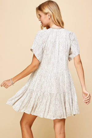 Taupe Rainy Printed Tiered Dress- -Trendy Me Boutique, Granada Hills California