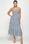 Blue Floral Tie Back Tiered Dress- -Trendy Me Boutique, Granada Hills California