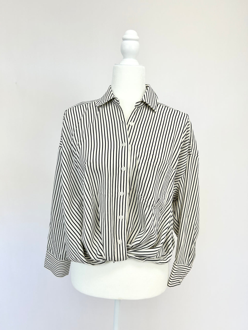 Ivory Black Pinstripe Blouse- -Trendy Me Boutique, Granada Hills California