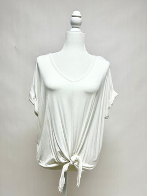 Ivory Dolman Tie Front Top- -Trendy Me Boutique, Granada Hills California