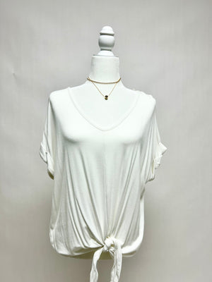 Ivory Dolman Tie Front Top- -Trendy Me Boutique, Granada Hills California