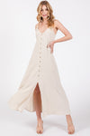 Natural Linen Button Down Maxi Dress- -Trendy Me Boutique, Granada Hills California