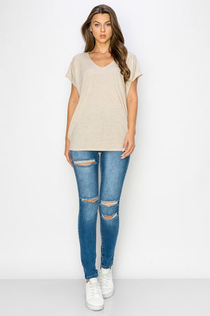 Oatmeal 2 Tone Dolman Top- -Trendy Me Boutique, Granada Hills California