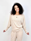 Oatmeal Cashmere Rib Dolman Sleeve Top- -Trendy Me Boutique, Granada Hills California