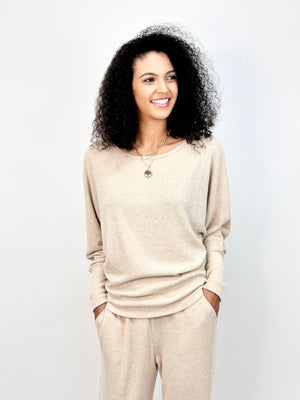 Oatmeal Cashmere Rib Dolman Sleeve Top- -Trendy Me Boutique, Granada Hills California