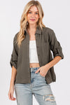 Olive Crinkle Cotton Blouse- -Trendy Me Boutique, Granada Hills California