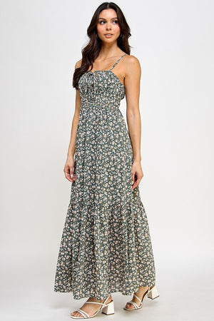 Olive Floral Maxi Dress- -Trendy Me Boutique, Granada Hills California